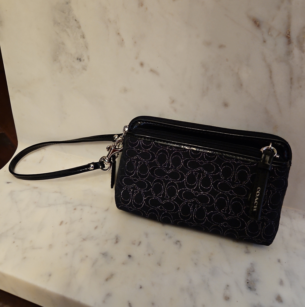 Coach Black Signature Wristlet with Detachable Strap